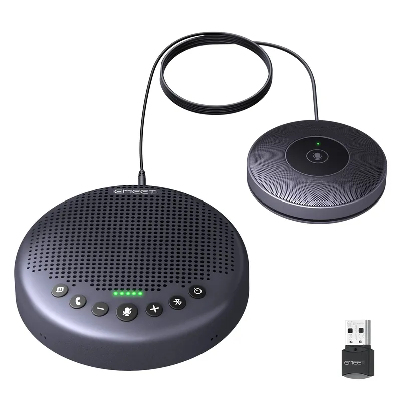 Conference Speaker and Microphone w/8+1 Mics, 360° Voice Pickup, Noise Reduce, Bluetooth/USB/Dongle Speakerphone for 14 People