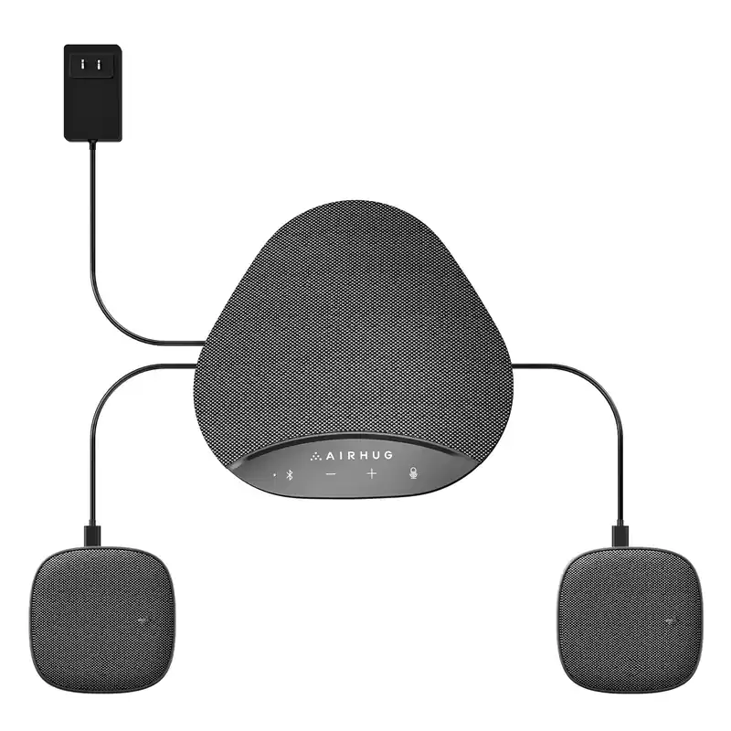 Bluetooth Speakerphone, Conference Speaker with Microphone,360°Voice Pickup, with 2 Expansion Microphones, fits 8 People