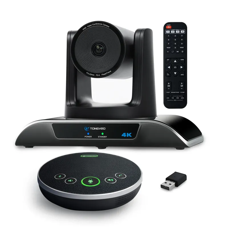 4K Conference Room Camera System, AI Auto-Tracking PTZ Camera 5X Digital Zoom with Speakerphone Set 120° Wide-Angle
