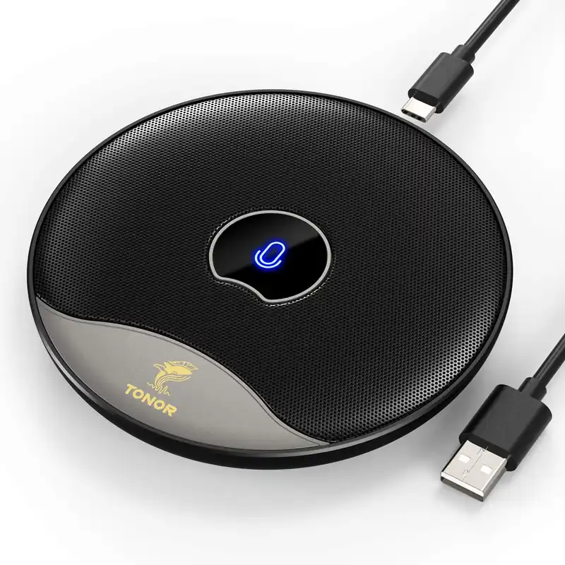 USB Conference Microphone, 360° Omnidirectional PC Computer Condenser Mic with Mute Button