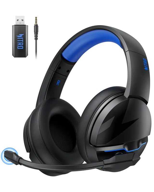 Wireless Gaming Headset Non-Stop 100H Battery Dynamic 50mm Drivers Clear Voice Mic Bluetooth5.3, 3.5mm Gaming Headphones