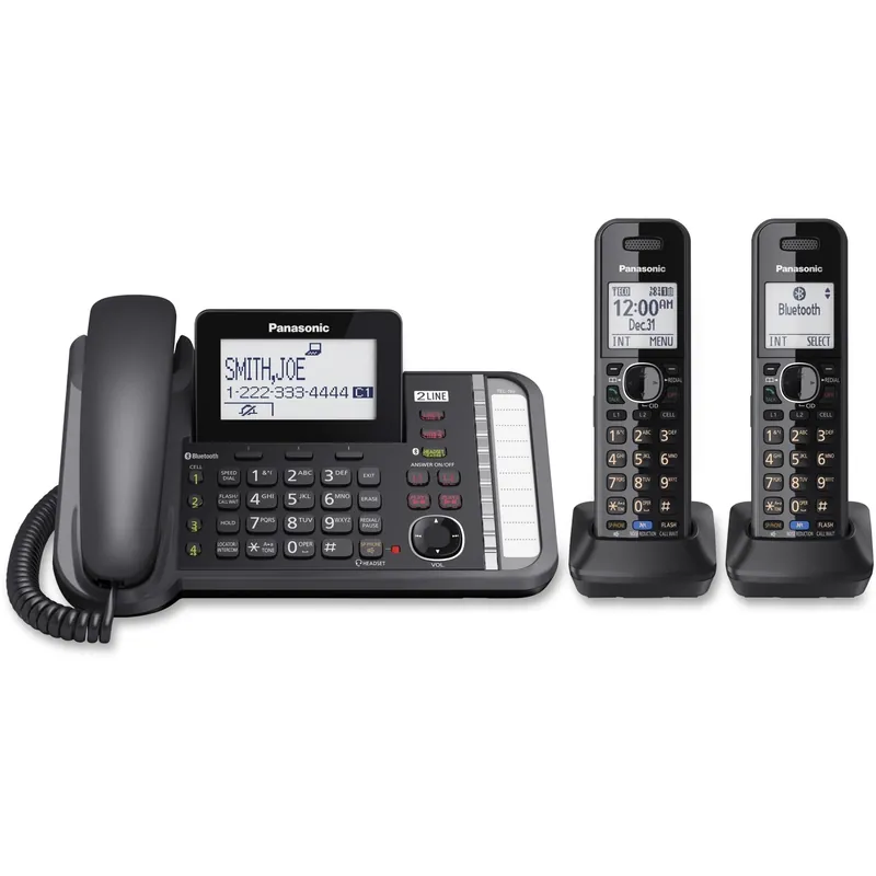 2-Line Corded/Cordless Phone System with 2 Handsets - Answering Machine, Link2Cell, 3-Way Conference, Call Block (Black)