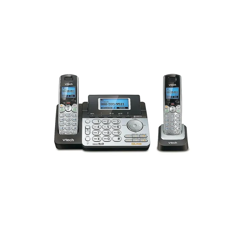 2 Handset 2-Line Cordless Phone System for Home or Small Business with Digital Answering System & Mailbox on each line, Silver