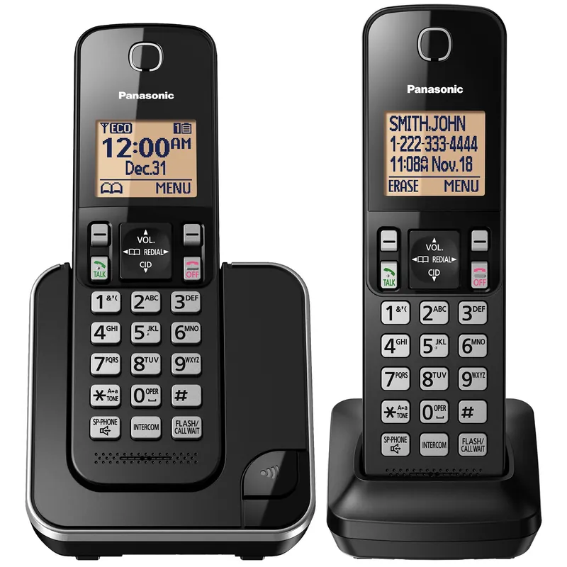 Expandable Cordless Phone System with Amber Backlit Display – 2 Handsets – KX-TGC352B (Black)