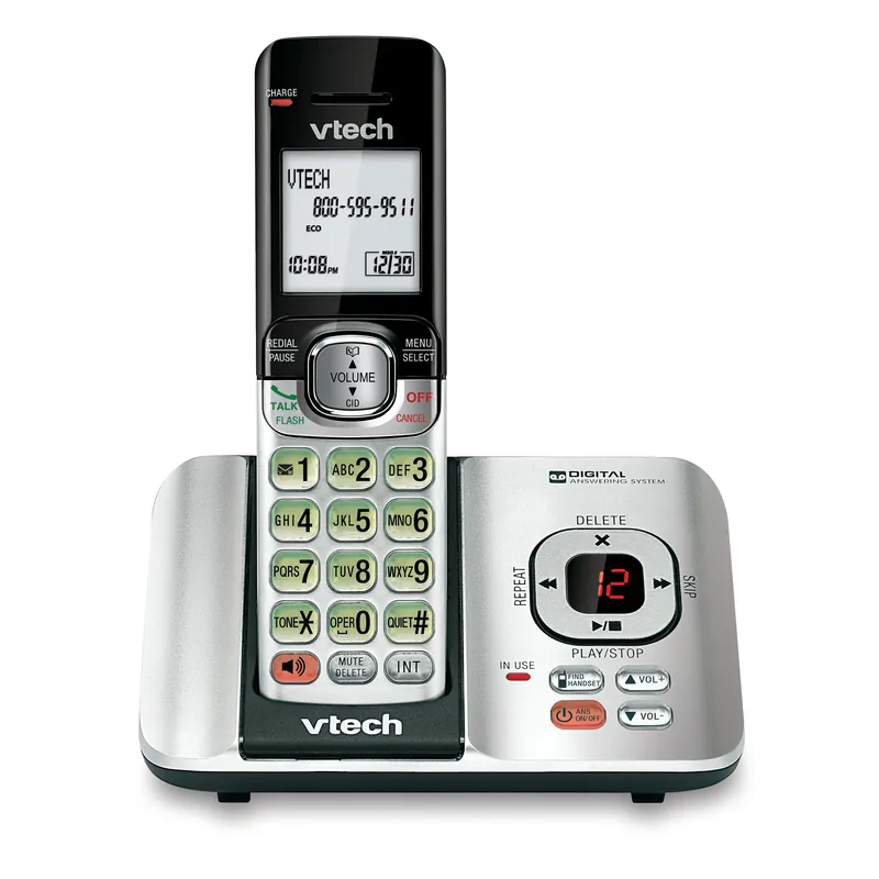 Phone Answering System with Caller ID/Call Waiting, 1 Cordless Handset, Silver/Black