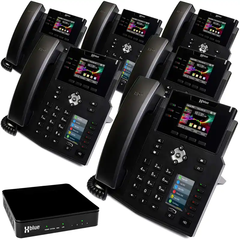 QB System Bundle with 6 IP9g IP Phones Including Auto Attendant, Voicemail, Cell & Remote Phone Extensions & Call Recording, Black, (QB1006)