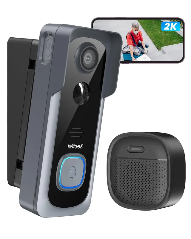 2K Doorbell Camera Wireless No Subscription with Adjustable Doorbell Angle Mount, Video Doorbell with Chime, PIR Motion Detection