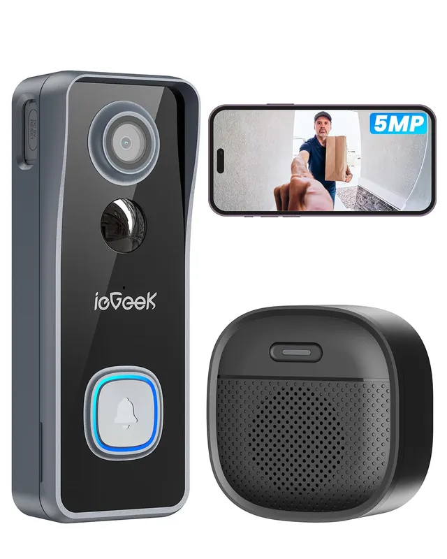 5MP Doorbell Camera Wireless No Subscription- Video Doorbell Wireless with Chime, Doorbell with Camera, Voice Changer