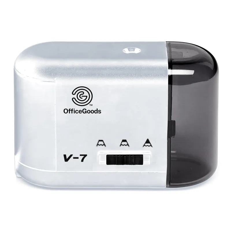 OfficeGoods Electric Pencil Sharpener - Battery or Cord Powered Portable Sharpener, Silver