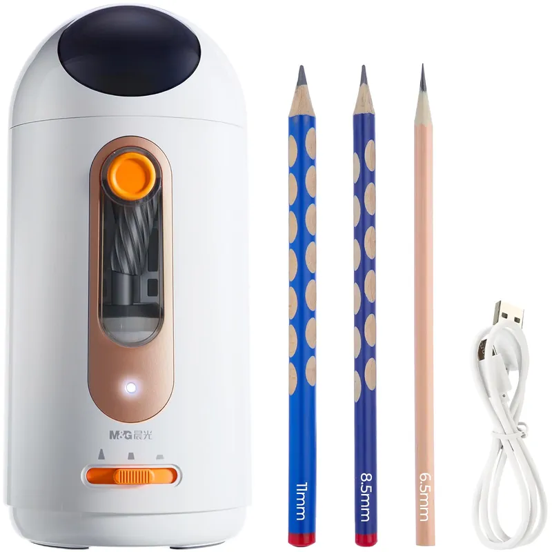 Electric Pencil Sharpener for Colored Pencils, Fully Automatic Astronaut Pencil Sharpener, Auto in & Out, Rechargeable (White)