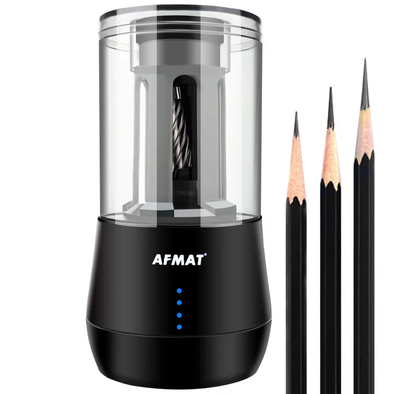 Rechargeable Long Point Pencil Sharpener for Artist, 3 Point Options, Auto Stop, 8-25mm Super Long Tip, Electric