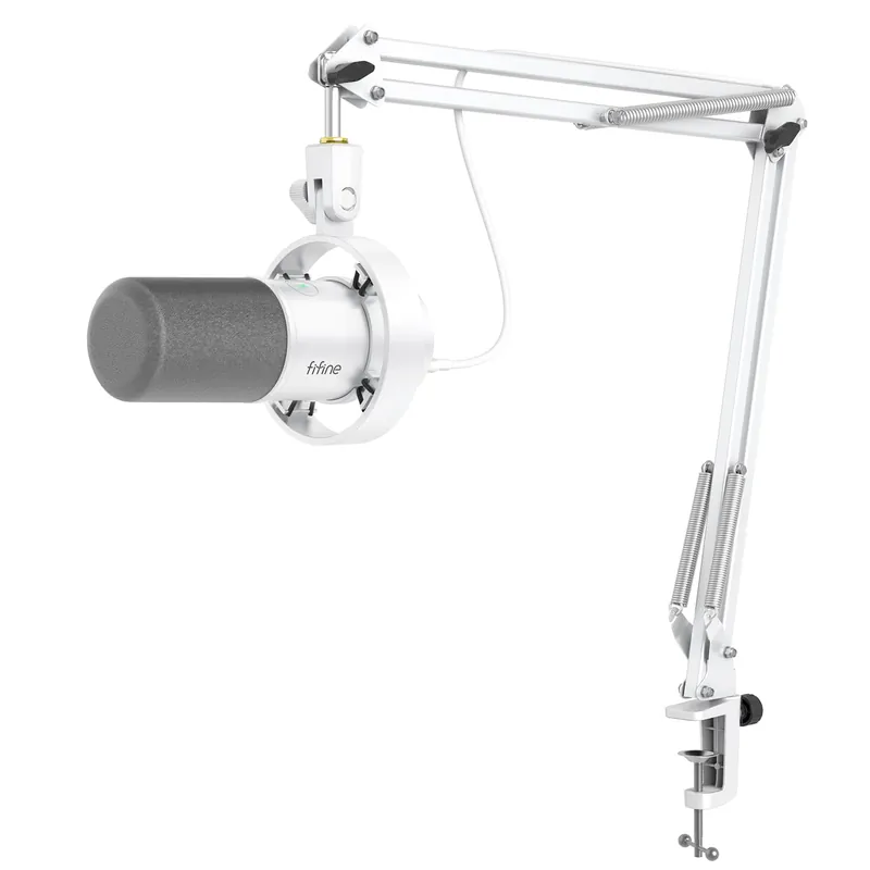 Dynamic Microphone with Boom Arm, Studio Vocal XLR Microphone, Podcast USB Mic Kit for PC with Mute Button, Volume Knob, Headphone Jack, for Streaming Recording-AmpliTank K688CT White