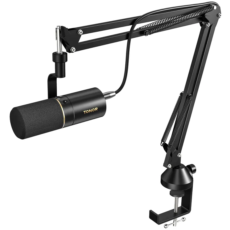 Dynamic Microphone, USB/XLR PC Microfono with Boom Arm Stand for Podcast, Recording, Live Streaming & Gaming, XLR Cardioid Studio Mic for Music & Voice-Over with 3.5mm Headphones Jack, TD510+