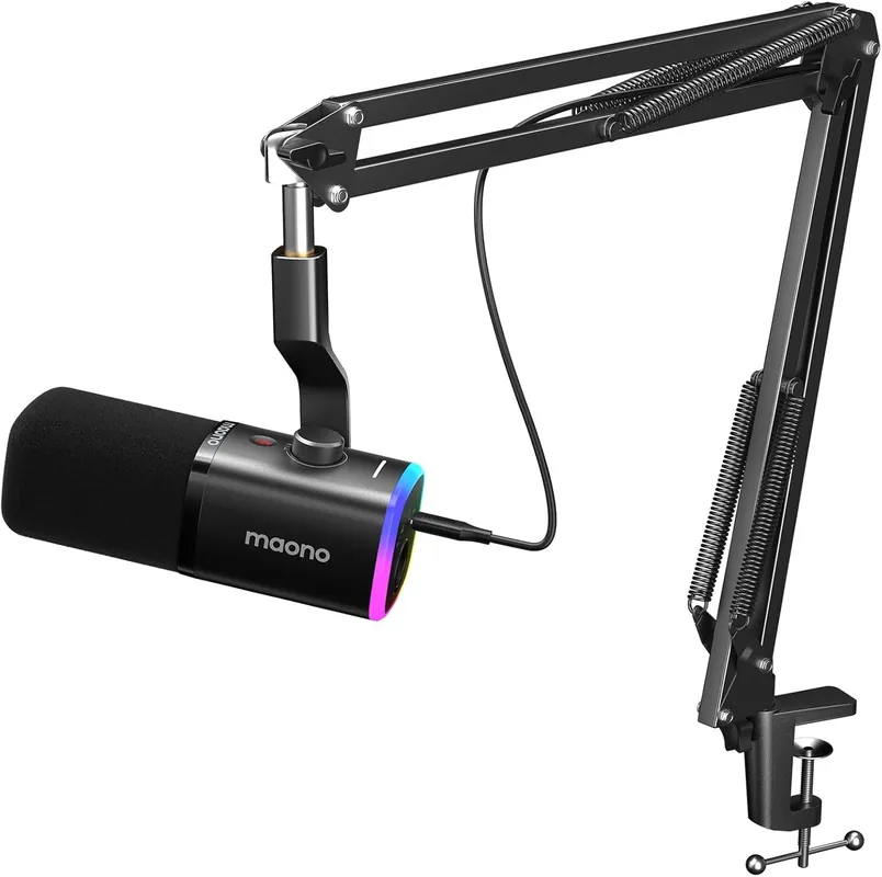 Dynamic Gaming Microphone with Software USB XLR Podcast Computer Microphone with Boom arm - RGB PC Mic for Gamer - Podcast Microphone for Streaming Recording Studio YouTube Online Chat PD100XS