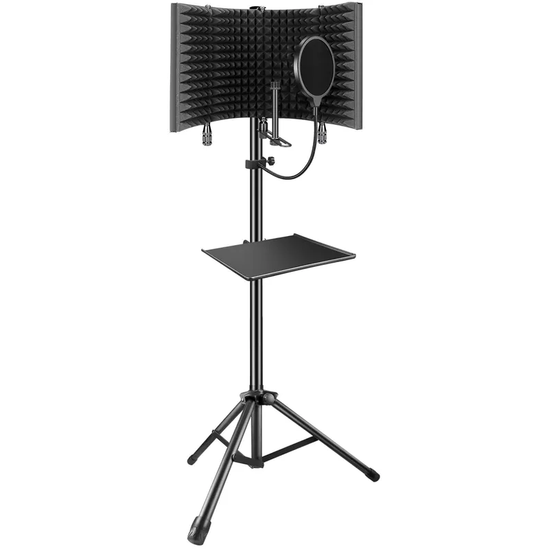 Studio Recording Microphone Isolation Shield, Pop Filter,High density absorbent foam is used to filter vocal. Suitable for Blue Yeti and other condenser microphones (AO-504 With Stand)