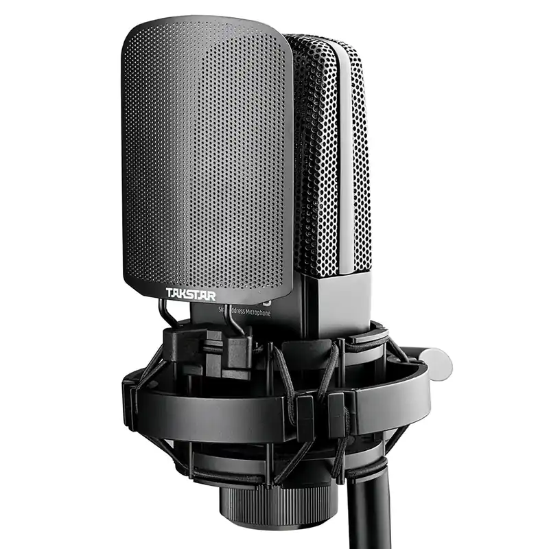 TAKSTAR XLR Condenser Microphone with 34mm Large Gold Plated Diaphragm, Singing Condenser Microphone with Shock Mount, and Windscreen for Studio Broadcasting Stage Performance Instrument Recording