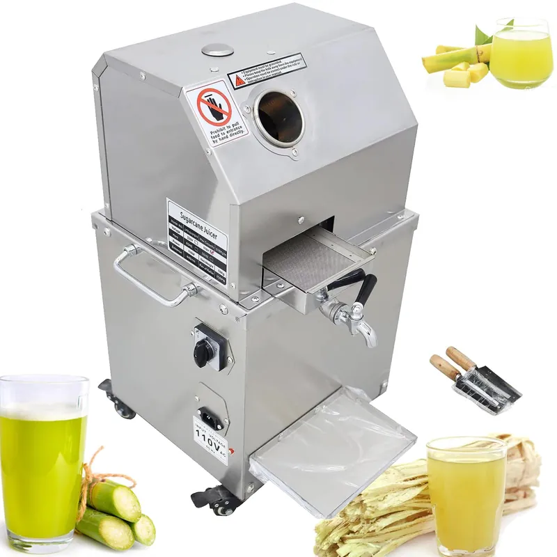 Electric Sugarcane Juicer, 800W Sugar Cane Press Machine, Sugarcane Juice Extractor Squeezer with 3 Stainless Steel Rollers 660LB/H Output for Commercial