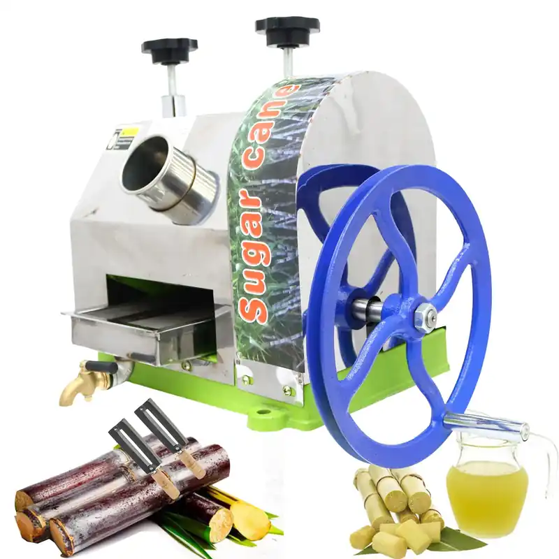 Manual Sugarcane Juicer Sugarcane Press Machine Sugarcane Juice Extractor W/3 Rollers for Sugar Cane Squeezer Juicer Machine 2 Paring Knives Stainless Steel Filter Faucet Handwheel