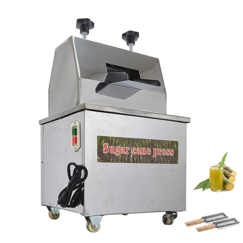 Commercial Sugarcane Press Sugar Cane Juicer Machine Sugarcane Juice Extractor 110V Electric Sugar Cane Fruit Press Juicer with 3 Solid Rollers 2 Knives for Commercial Home Use
