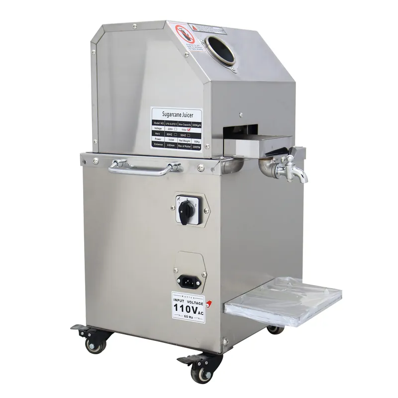 Commercial Electric Sugar Cane Juicer, Sugarcane Press, 3 Rollers 304 Stainless Steel Sugarcane Juicing Extractor, Sweet Sorghum Press Machine with Water Injection Cleaning Hole, 110V 750W