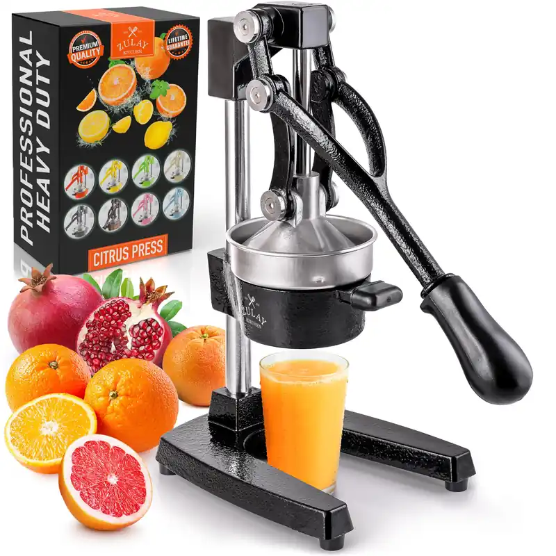 Kitchen Cast-Iron Orange Juice Squeezer - Heavy-Duty, Easy-to-Clean, Professional Citrus Juicer - Durable Stainless Steel Lemon Squeezer - Sturdy Manual Citrus Press & Orange Squeezer (Black)