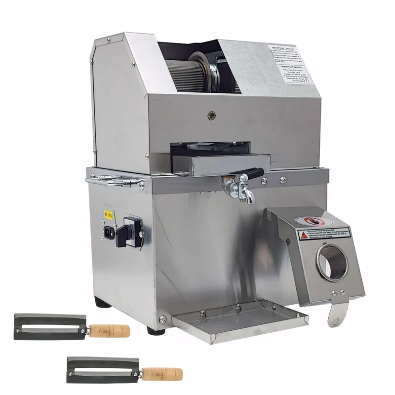 110V 800W Electric Sugar Cane Juicer, Sugarcane Juicer Machine, 3 Stainless Steel Rollers, Sugarcane Juice Extractor Squeezer for Home/Commercial, W/Openable Cover and 2 Sets Knives