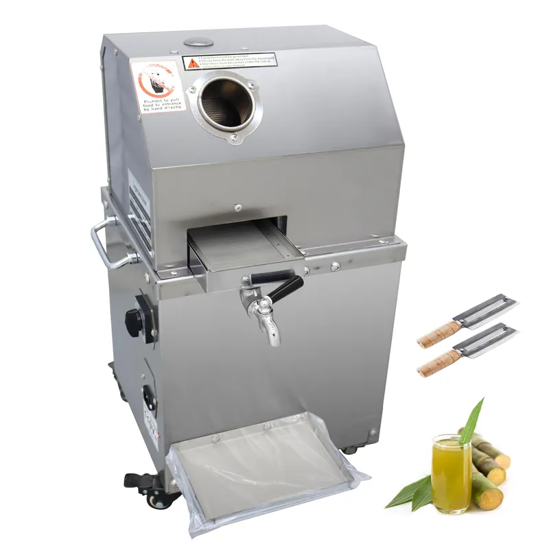 Commercial Sugar Cane Press Juicer Machine with Cleaning Port 304 Stainless Steel Rollers Three Rollers Sugarcane Juice Extractor for Commercial Home Use 110V 750W