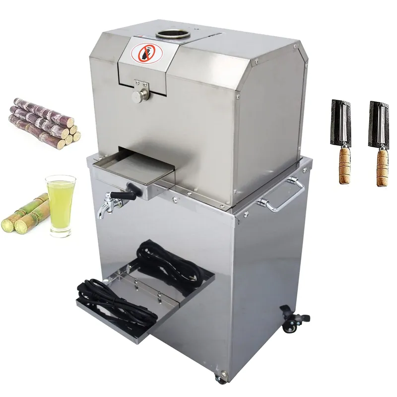 Premium Stainless Steel Sugar Cane Juicer Machine, Efficient 4-Roller Sugarcane Press, Electric Sugar Cane Juicer with Four Casters, Sugarcane Juice Extractor Squeezer for Commercial Use