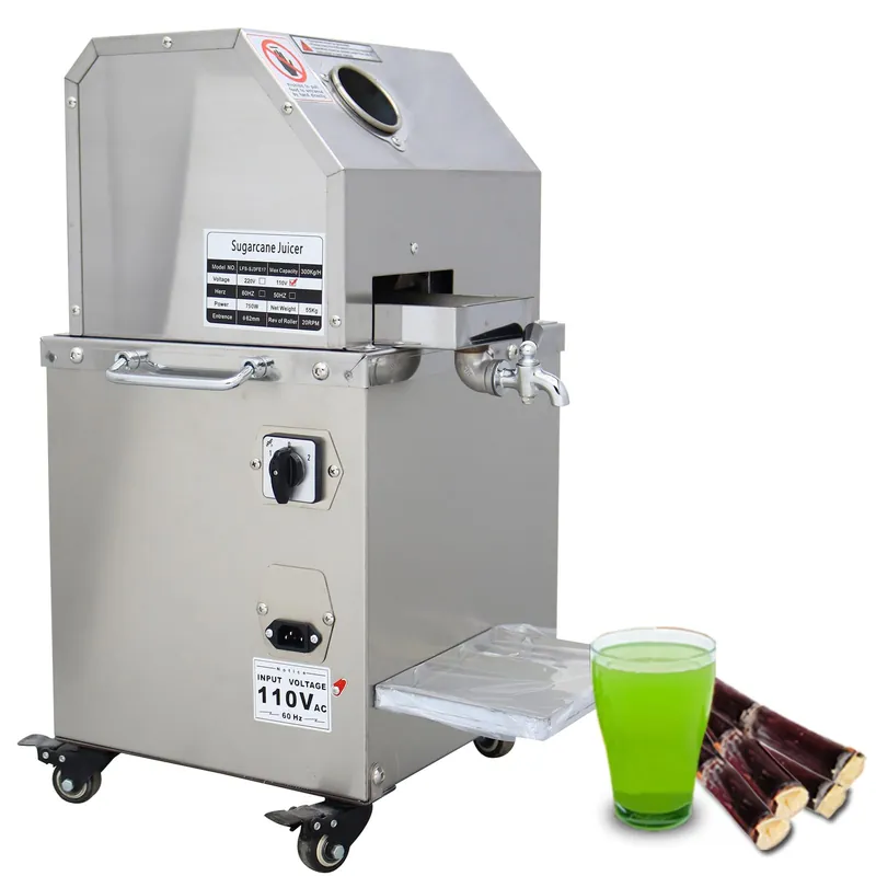 110V 800W Electric Sugar Cane Juicer 3 Rolls Stainless Steel Sugarcane Press Juicer Grinder 304 Stainless Steel Rollers with Cleaning Port and 4 Casters for Sugarcane Ginger