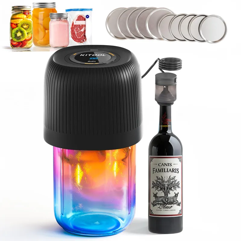 Electric Mason Jar Vacuum Sealer Kit, 4 in 1 Automatic Vacuum Sealer for Jars with External Assembly Vacuum Pump Compatible with Vacuum Bags, Wine Bottle, Wide/Regular Mouth Mason Jars