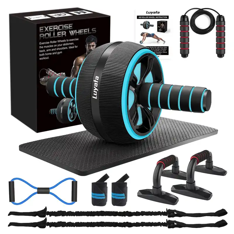 Ab Roller Wheel, 10-In-1 Ab Exercise Wheels Kit with Resistance Bands, Knee Mat, Jump Rope, Push-Up Bar - Home Gym Equipment for Men Women Core Strength & Abdominal Exercise