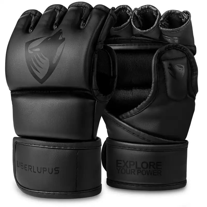 Liberlupus MMA Gloves for Men & Women, Martial Arts Training, Kickboxing, Boxing, Sparring, Muay Thai, Punching Bag Gloves with Open Palm Design, Adjustable Wrist Strap