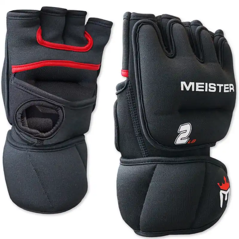 Meister 2 Pound Neoprene Weighted Gloves for Cardio & Heavy Hands (Pair) - 2lb x 2 - Black/Red