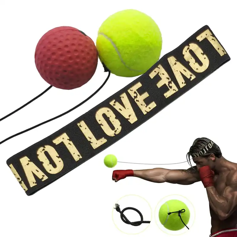 Boxing Reflex Ball with Headband Kit, Reflex Balls with String Set, Reaction Balls for Boxing Training, Rubber red ball &Yellow tennis ball, Elasticated headband, for New/Advanced Boxer Practice