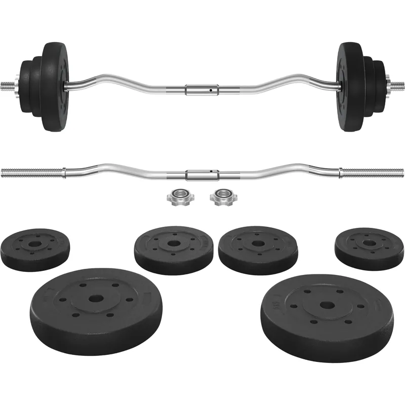 Yaheetech Barbell Weight Set - Olympic Curl Bar & 6 Olympic Weights & 2 Olympic Barbell Clamps for Lifts 44LB