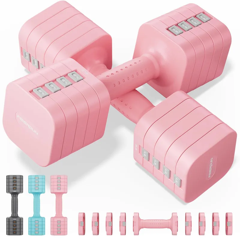 FEIERDUN Adjustable Dumbbell Set of 2, Each 2/4/6/8/10 lbs Weight for Women, Quick Adjust Weight, Double Locking Protection, Versatile Hand Weights for Home Gym & Outdoor Exercise
