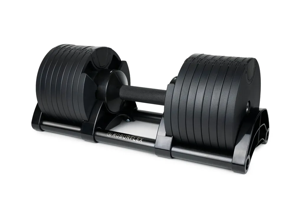Adjustable Dumbbell (Single) by ROBURFLEX for Workout Strength Training Fitness Home Gym (Matte Black, 80LB)
