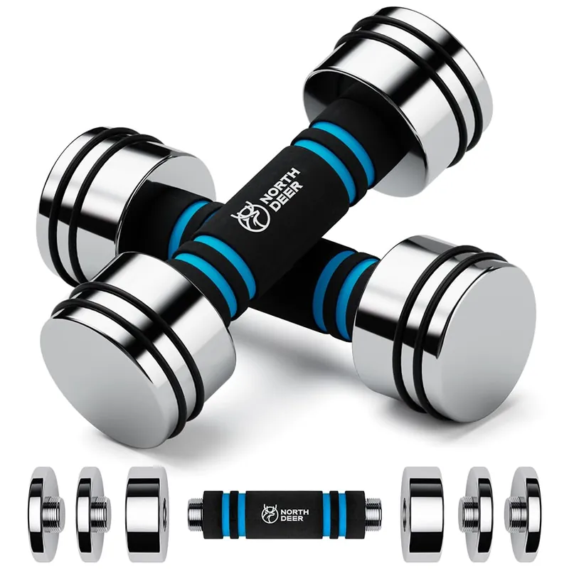 Hand Weight Set of 2 for Women 5lb Pair (3lb/4lb/5lb) Adjustable Dumbbells with Foam Handles Chrome Home Exercise Gym Workout (Standard-Finish 5lb×2)
