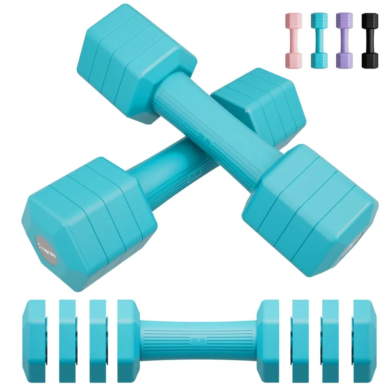 Adjustable Dumbbells Set, 4 in 1 Hand Weights Set for Women Men 10 LB Dumbbells Pair Each 2lbs 3lbs 4lbs 5lbs Weights Dumbbells Set with TPU Soft Rubber Handle for Home Gym Exercise Fitness - Blue