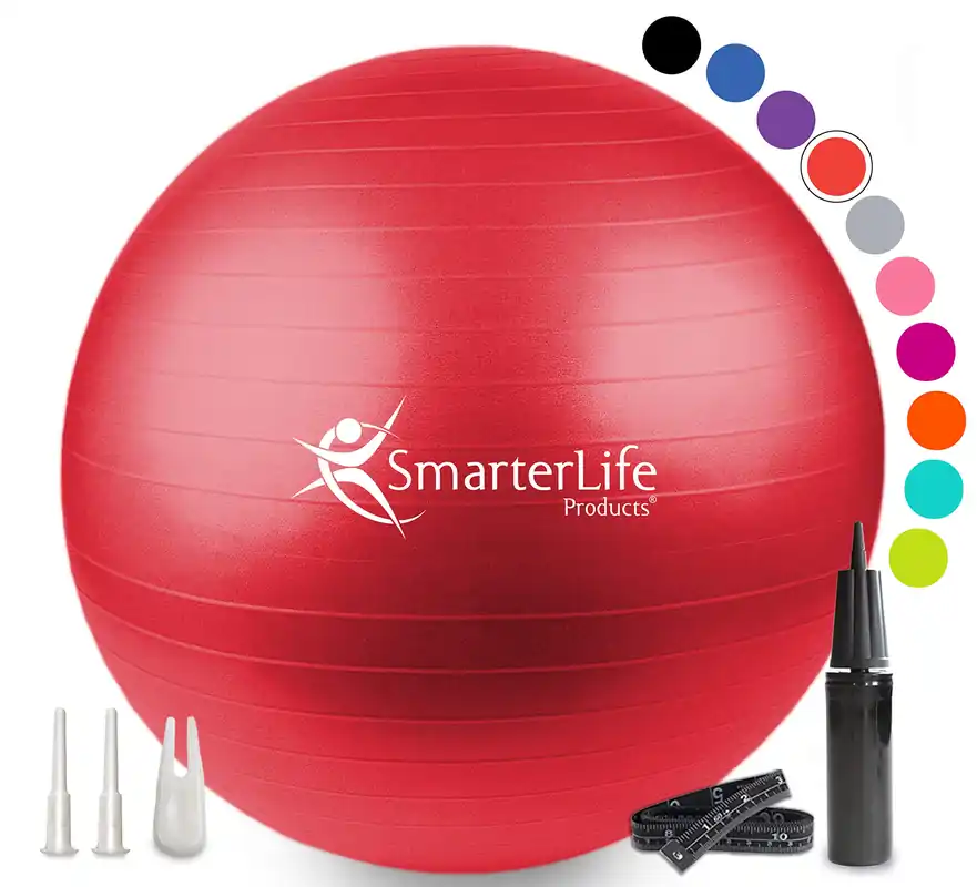 SmarterLife Exercise Ball Yoga Ball for Fitness, Balance, Stability, or Pregnancy, Gym Ball for Core Workout, Physical Therapy, Yoga Ball Chair for Office, Anti-Slip Anti-Burst (45 cm, Red)
