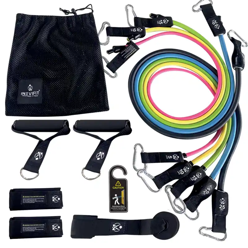 INEVIFIT Resistance Band Set, 150 LBS Stackable Workout Bands for Strength Training, Yoga, Pilates, and Full Body Workout, Includes Door Anchor, Handles, Ankle Straps, Carrying Bag, and Exercise Guide