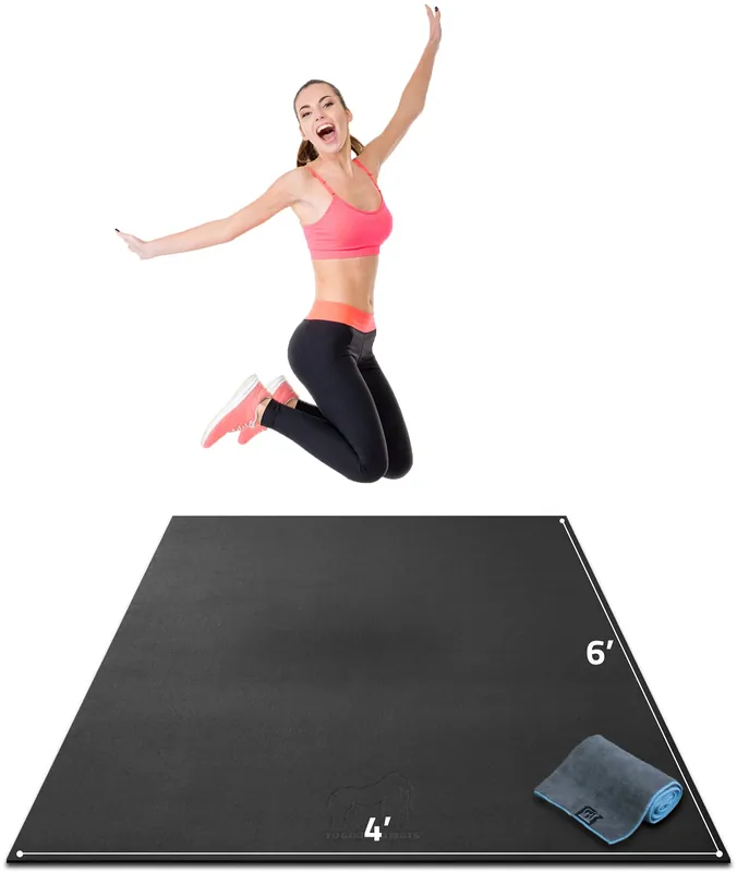 Gorilla Mats Premium Large Exercise Mat – 6‘ x 4‘ x 1/4" Ultra Durable, Non-Slip, Workout Mat for Instant Home Gym Flooring – Works Great on Any Floor Type or Carpet – Use With or Without Shoes
