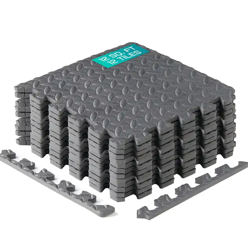 Yes4All Interlocking Foam Tiles, Non-Slip Foam Floor Tiles for Home Gym- Gray, 12 tiles 12"x 12"x 7/16" cover 12 Sqft