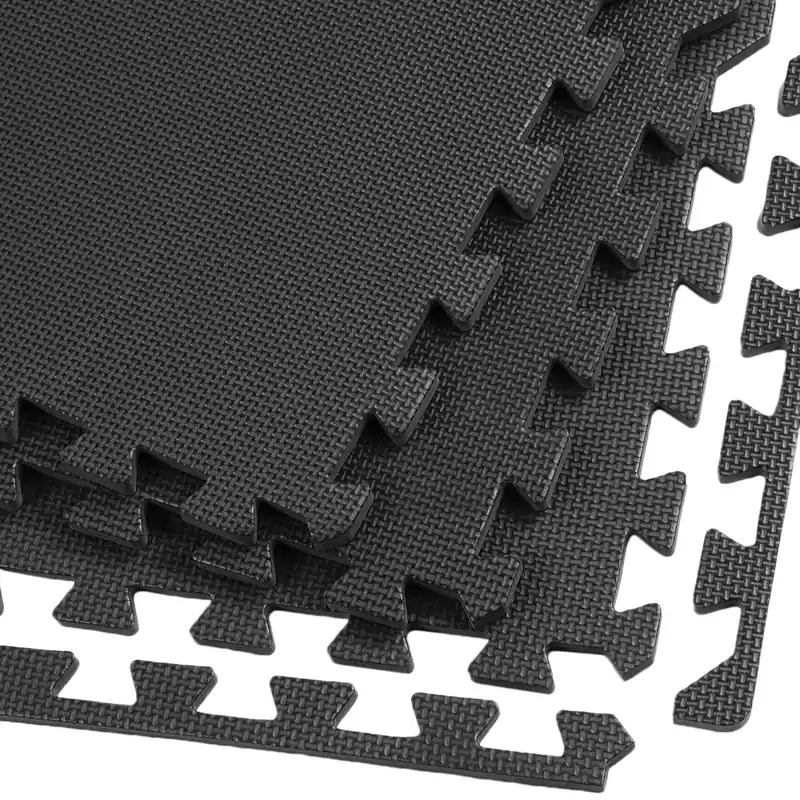 Xspec 3/8" Thick 100 sq. ft. (25 pcs) Gym EVA Foam Floor Mats (24" x 24") T Pattern, Black