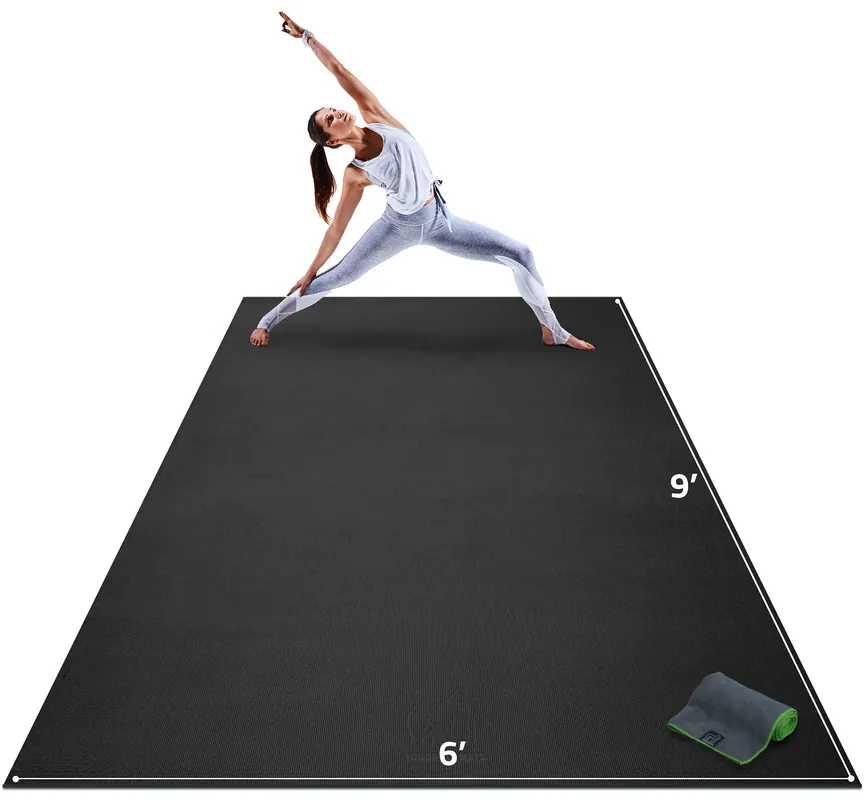 Gorilla Mats Premium Extra Large Yoga Mat – 9‘ x 6‘ x 8mm Extra Thick & Ultra Comfortable, Non-Slip Barefoot Exercise Mat – Works Great on Any Floor for Stretching, Cardio or Home Workouts