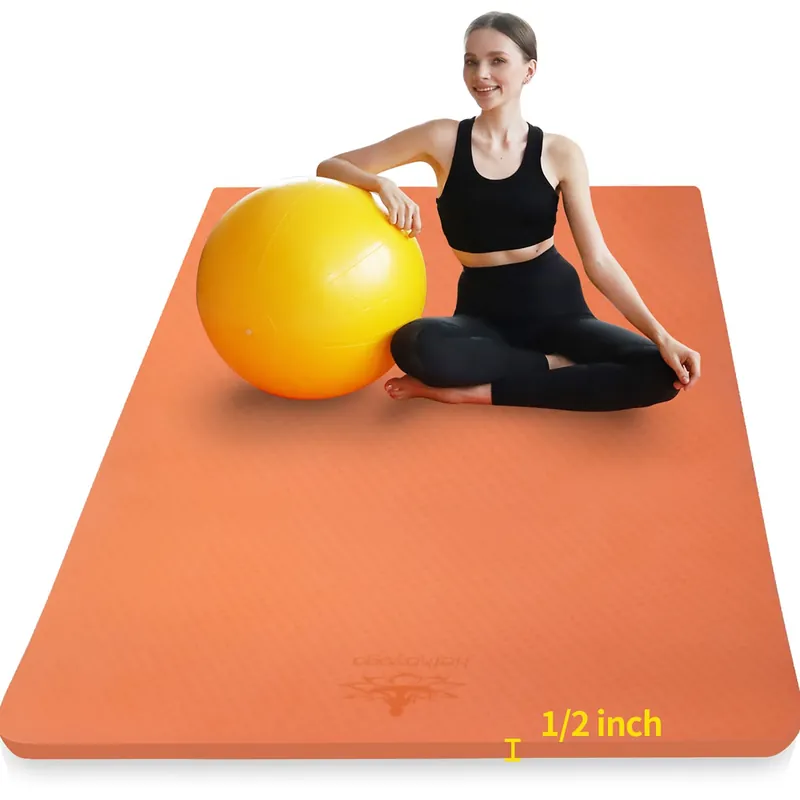 Hatha Yoga Large TPE Yoga Mat 6‘x4‘x1/2" Extra Thick Non-Slip Exercise Mat - for Yoga Pilates & Home Gym Workouts(Orange)