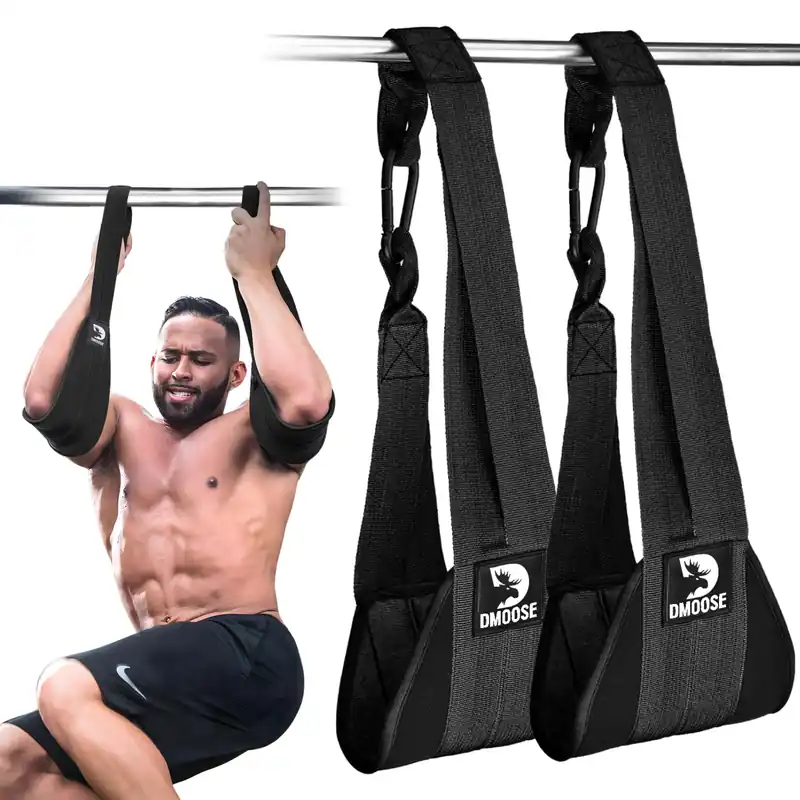DMoose Fitness Hanging Ab Straps for Pull Up Bar & Core Strength Training - Thick Padded Arm Strap for Ab Swing with 2 Rust-Resistant Carabiners - Pull Up Straps for Abs Workout at Home and Gym (Pair)