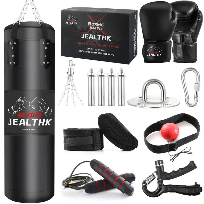 JEALTHK 4FT High-Density Oxford Fabric Unfilled Punching Bag for Adults. Boxing Training Equipment with 12OZ Gloves for Boxing MMA Kickboxing Karate Muay Thai Home Gym Training