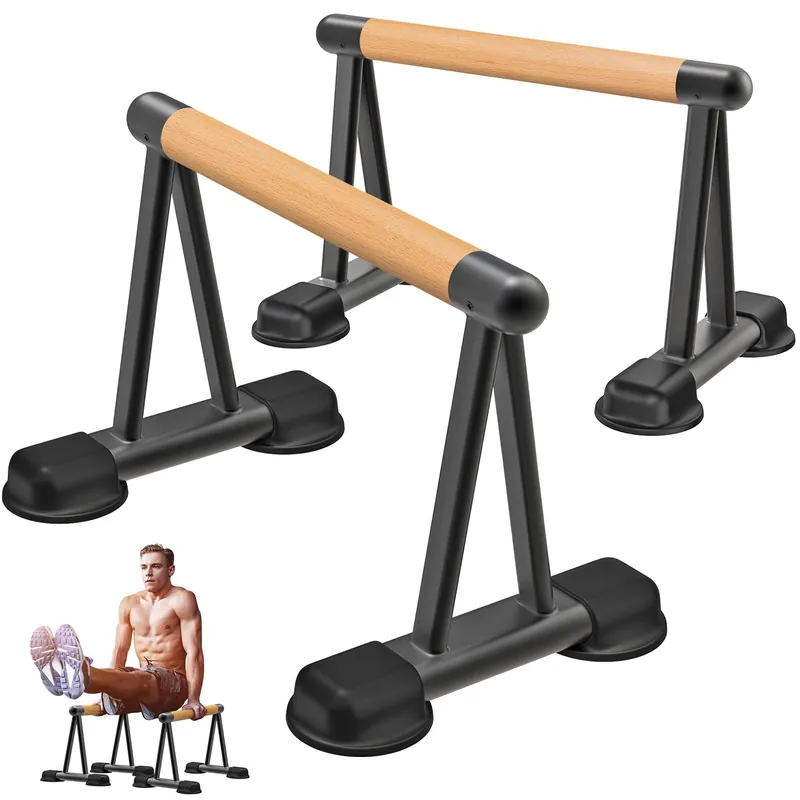 Dolibest Push Up Bar, 12‘‘ High Parallettes Bars with Wooden Handles, Stable and Comfortable Calisthenics Equipment, Suitable for Handstand, L-Sit, Dip Bar, Strength Training for Indoor Outdoor