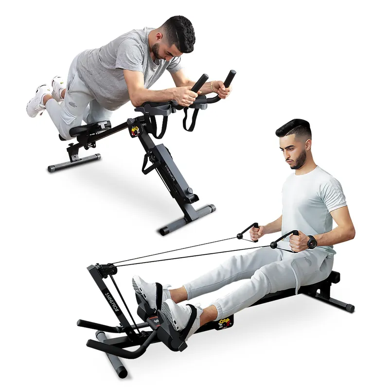 Tousains 3 in 1 Foldable Rowing Machine, AB Machine with 3 Level Angle & Led Monitor, Multi-Functional Rower Fitness Equipment Home Gym Full Body Fitness Machine